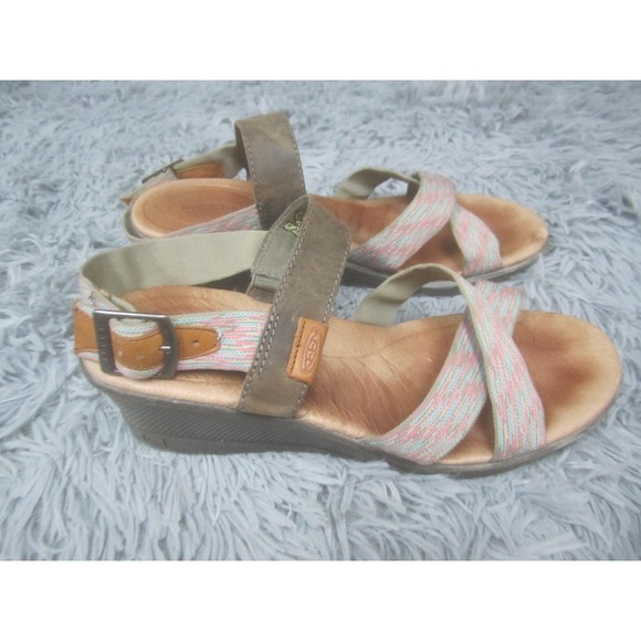 KEEN Shoes Womens Size 8.5 Brown Multicolor Strappy Wedge Sandals Buckle Comfort - Picture 3 of 9